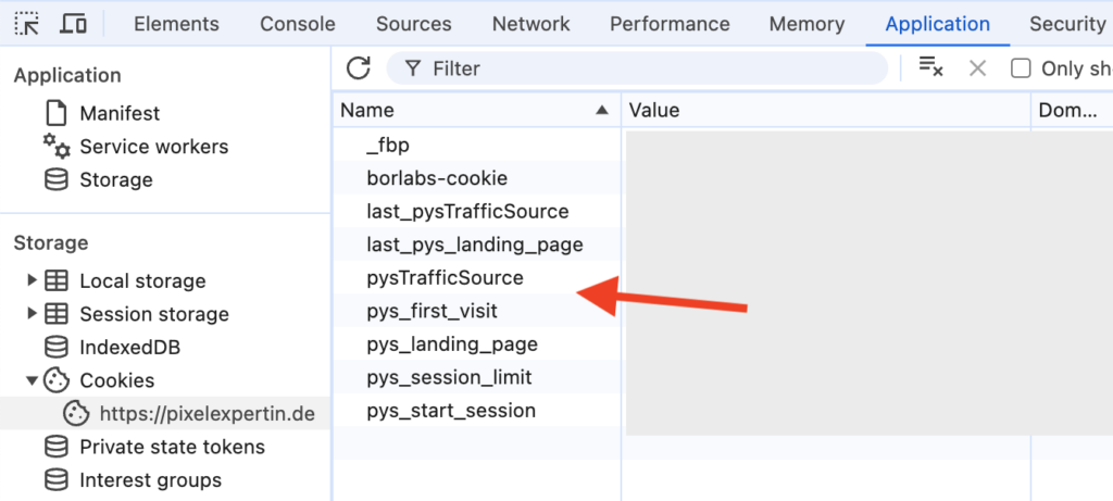 Die Developer Tools des Chrome Browsers zeigen nach dem Akzeptieren von Cookies unter "Application" einige Cookies von Drittanbietern an